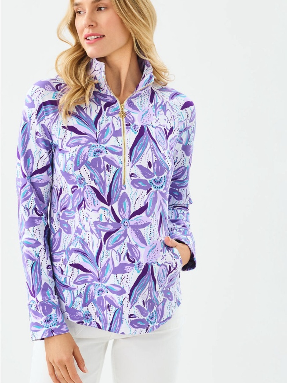 Lilly Pulitzer Lavender Floral Half-Zip Pullover Sweatshirt Size Small NWOT